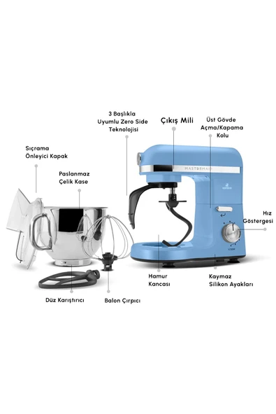 Karaca Mastermaid Chef Pro Çift Kollu Stand Mikser Royal Blue 1750 W - 3