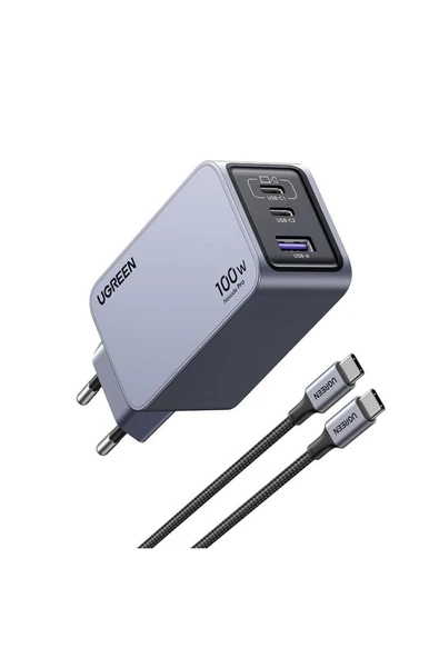 Ugreen NEXODE PRO 100W GAN HIZLI ŞARJ CİHAZI TYPE-C QC PD 2XUSB-C, 1XUSB-A UZAY GRİSİ 25874