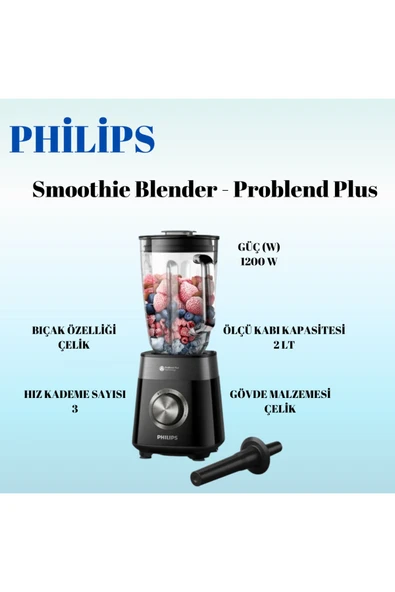 Philips 1200 W motoru ile kadifemsi Smoothie Blender - Problend Plus