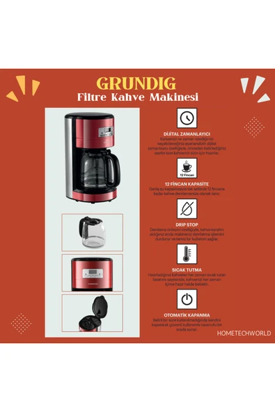 Grundig 12 Fincan kapasiteli Filtre Kahve Makinesi