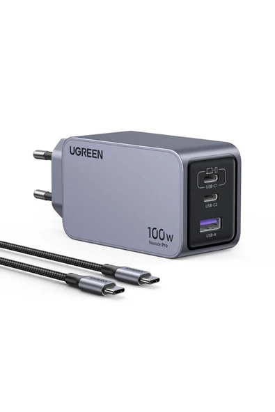 Ugreen NEXODE PRO 100W GAN HIZLI ŞARJ CİHAZI TYPE-C QC PD 2XUSB-C, 1XUSB-A UZAY GRİSİ 25874 - 2