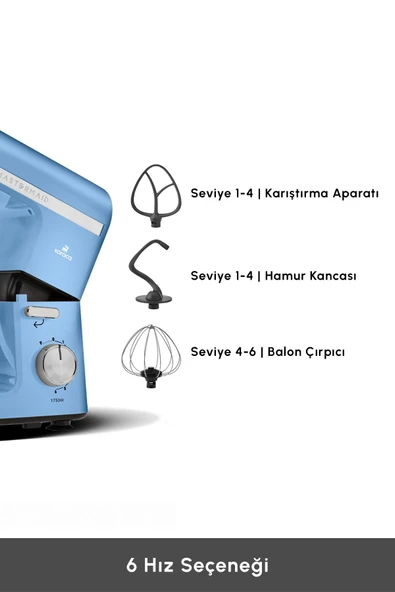Karaca Mastermaid Chef Pro Çift Kollu Stand Mikser Royal Blue 1750 W - 6