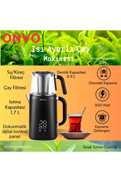 ONVO Isı Ayarlı Elektrikli Dijital kontrol panelli Çay Makinesi - 6