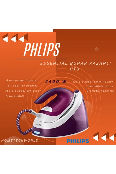 Philips Perfectcare Compact 2400 W Buhar Kazanlı Ütü(GC6842/30 )+GRD.SAÇ DÜZLEŞTİRİCİ HEDİYE