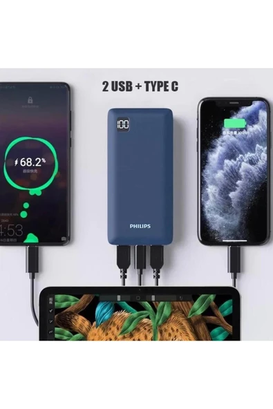 Philips 20000 Mah 22.5w Usb Ve Type-c Pd Üç Çıkışlı Led Göstergeli Powerbank - 2