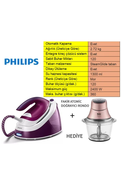 Philips PHİLİPS Buhar Kazanlı Ütü 2 kat daha fazla buharla daha hızlı ütü yapın+fakir rondo hediye