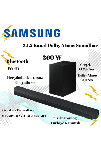 Samsung Hw-q600c Soundbar Ev Sinema Sistemi 3.1.2 Kanal,bluetooth,hdmı-siyah