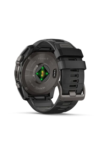 Garmin Fenix 8 – 51mm AMOLED Sapphire Karbon Gri DLC, Siyah/Gri Silikon Kayışlı - 8