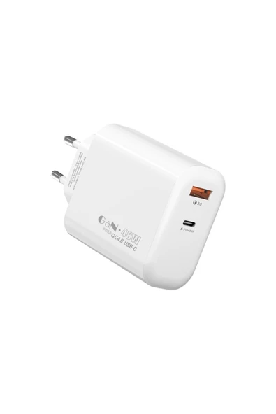 S-LINK Sl-Ec69 Gan Pd 65W - Qc 18W Type Usb-C +Usb A Hızlı Beyaz Ev-Notebook Şarj Adaptör