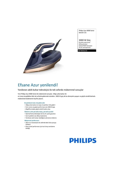 Philips Azur 8000 Serisi DST8050/20 3000 W Buharlı Ütü - 6