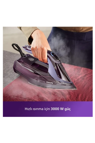 Philips Azur Buharlı Ütü, 3000W, OptimalTEMP, 55 g/dk Sürekli Buhar Mor - 6