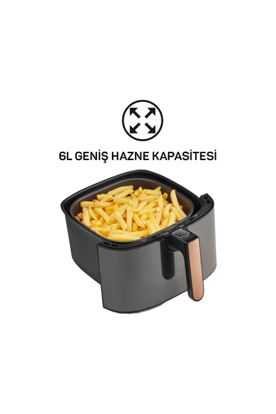 Arzum 6 Litre Kapasiteli XL Fryer Sıcak Hava Fritözü Bakır 1750 W Porselen Kupa Bardak Hediyeli - 6