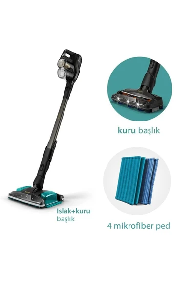 Philips Speedpro Max Aqua Plus Kablosuz Dikey Süpürge Xc8349/01+ Xv1700/01 4 Mikrofiber Ped