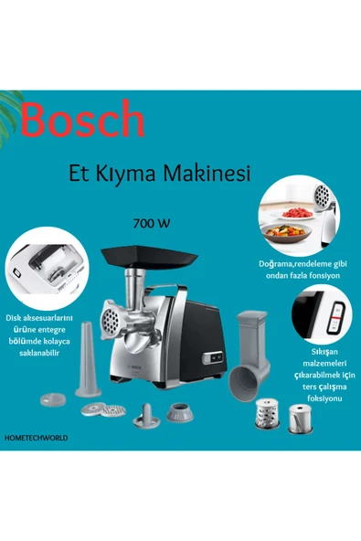 Bosch Vakumlu ayaklar sayesinde kaymadan çalışan Kıyma Makinesi, ProPower, 2000 W, Siyah, Krom