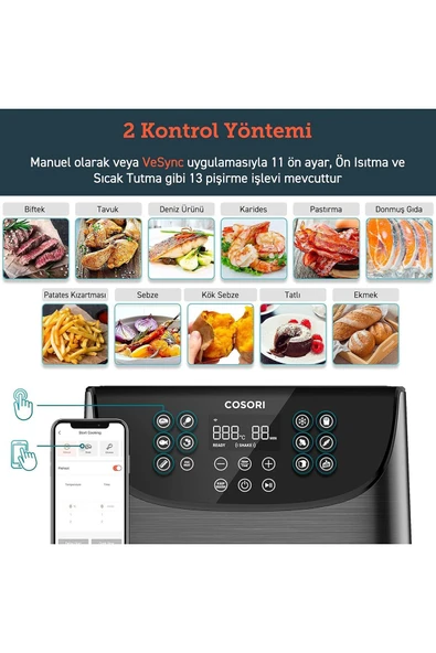 COSORI Cs158-af Akıllı Wifi Uygulama Kontrollü Sıcak Hava Fritözü 5.5 Litre Xxl - 6