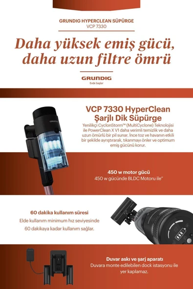 Grundig Vcp 7330 Hyperclean 450 Watt Bldc Motor Şarjlı Dik Süpürge - 7