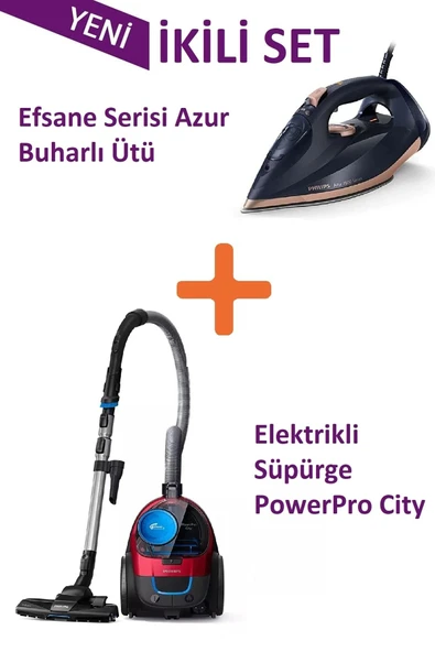 Philips Ikili Set Elektrikli Süpürge Powerpro City Fc9331/07 Efsane Serisi Azur Buharlı Ütü Dst7510/80
