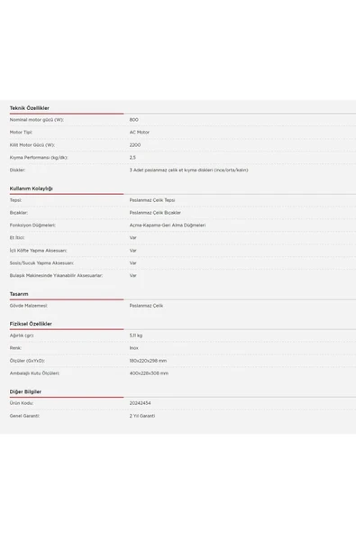 Vestel Kıyma Makinesi 2200w - 2