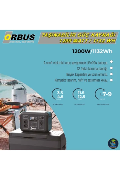 ORBUS 1200W Power Station - 1200 Watt Taşınabilir Güç Kaynağı - 1.2 kW - 2