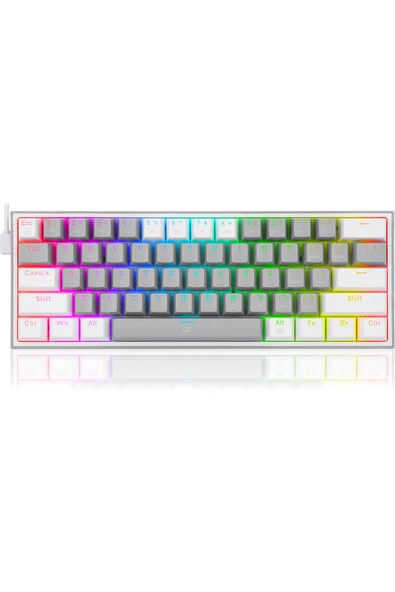 REDRAGON K617-RGB Gw Fızz %60 Kablolu Mekanik Klavye,Türkçe, Red Switch, Gri/beyaz - 3