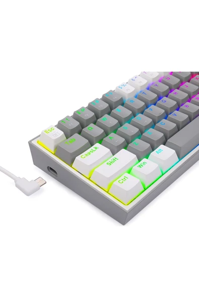 REDRAGON K617-RGB Gw Fızz %60 Kablolu Mekanik Klavye,Türkçe, Red Switch, Gri/beyaz - 6