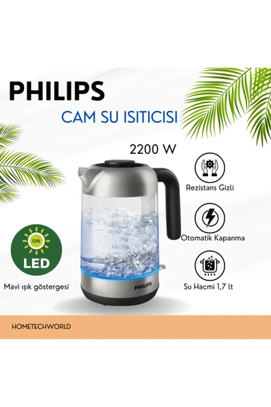 Philips Modern ve uzun ömürlü tasarım  2200 W 1.7 LT CAM SU ISITICISI