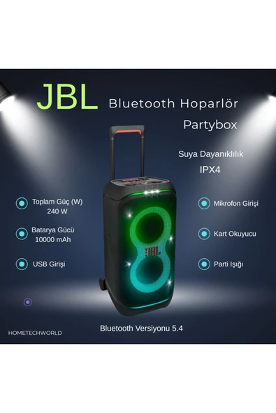 JBL 240 W RMS Bluetooth Hoparlör ve Partybox 18 saate kadar Müzik Dinleyebilme