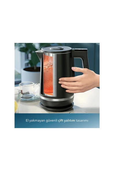 Philips 7000 Serisi Çift Yalıtımlı Su Isıtıcısı, 1,7 Lt Kapasite, Yaylı Kapak, Hızlı Kaynatma, HD9396/90