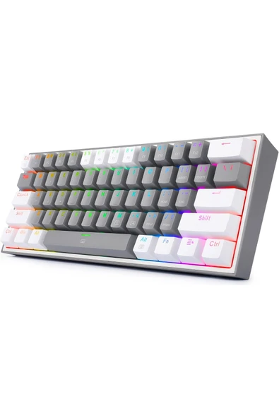 REDRAGON K617-RGB Gw Fızz %60 Kablolu Mekanik Klavye,Türkçe, Red Switch, Gri/beyaz