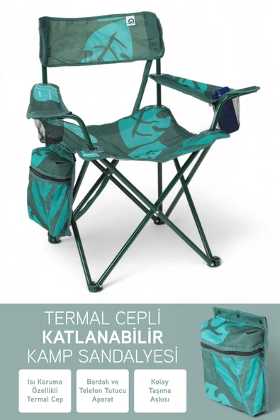 Perilla Qufi Termal Cepli Katlanır Telefon Tutma Aparatlı Kamp Piknik Sandalyesi Rejisör Koltuğu - Yeşil - 1