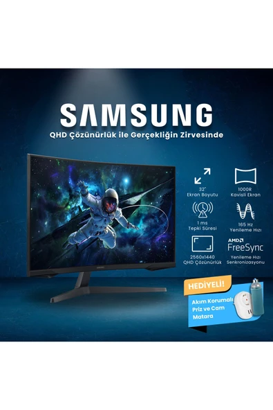 Samsung 32 Inç 2k Qhd 1ms 165hz Freesync Hdr10 1ms Va 1000r Kavisli Gaming Monitör Siyah-ls32cg552euxuf