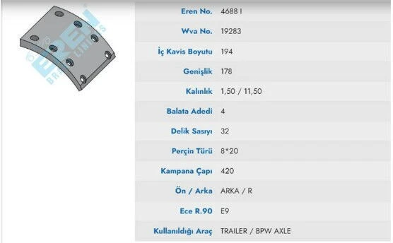 KAMPANA BALATA MUHTELIF TREYLER / SAF / BPW 19283 - 1