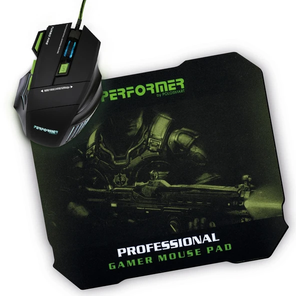 Polosmart PGM07 Gaming Mouse + Mouse Pad Yeşil