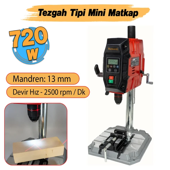Elektrikli Tezgah Tipi Sütunlu Matkap Mandren 13 mm Dijital Ekran 720 W 2500 Rpm Lazerli Mengeneli - Resim 2
