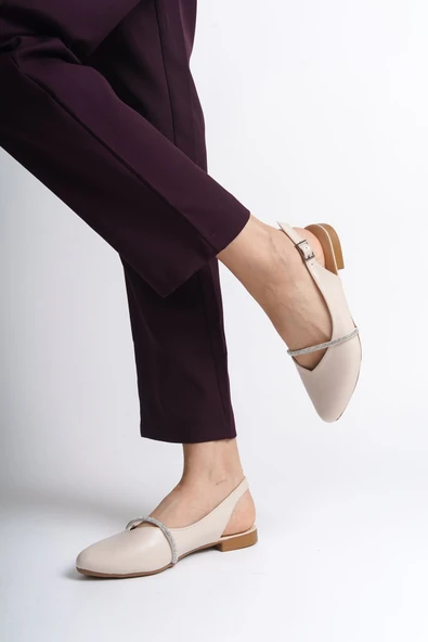 JET-ALLISON Tokalı Ortopedik Rahat Taban Taş Detaylı Kadın Babet Ayakkabı  CKT - Krem - Resim 3