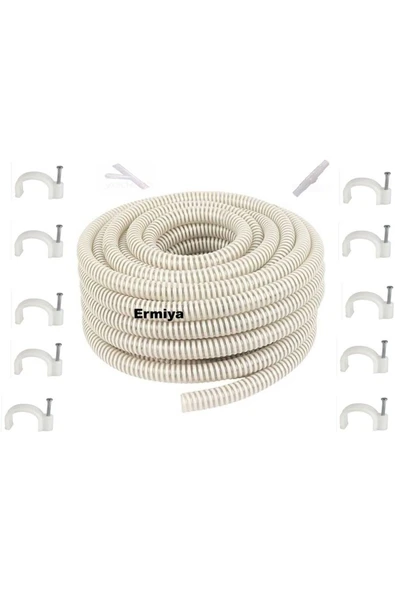 Ermiya Evrensel 15 Metre +15 Çivi Kroşe / 2 Ek Nipel / 1  Y  Çatal Klima Için Drenaj Tahliye Hortumu ürün görseli 1