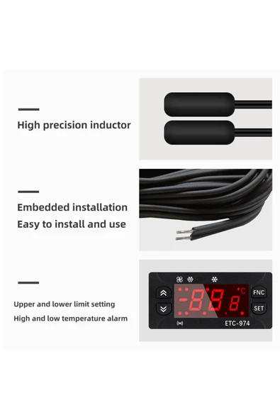 JUANJUAN ETC-974 Sıcaklık Kontrol Cihazı Dijital Ekran Çift NTC Sensörü 100°C 119°C - Resim 3