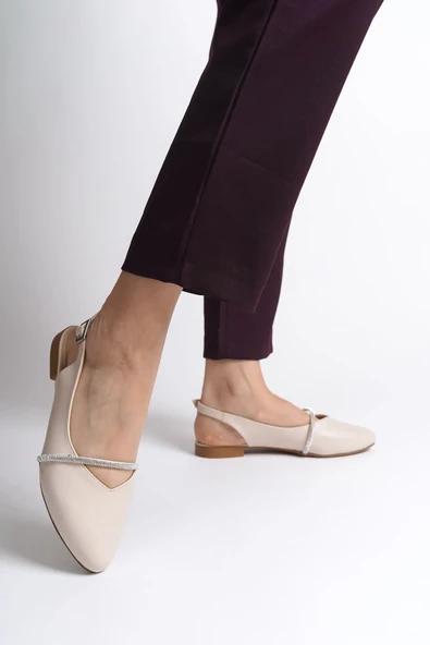 JET-ALLISON Tokalı Ortopedik Rahat Taban Taş Detaylı Kadın Babet Ayakkabı  CKT - Krem ürün görseli