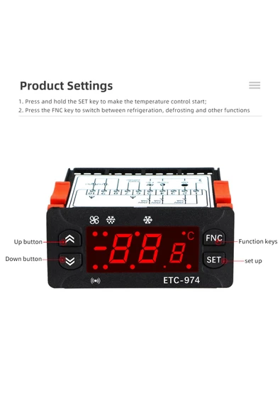 JUANJUAN ETC-974 Sıcaklık Kontrol Cihazı Dijital Ekran Çift NTC Sensörü 100°C 119°C - Resim 2