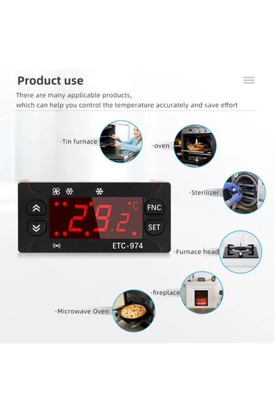 JUANJUAN ETC-974 Sıcaklık Kontrol Cihazı Dijital Ekran Çift NTC Sensörü 100°C 119°C - Resim 5