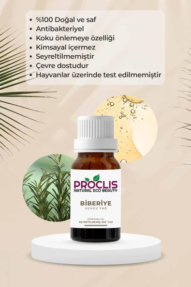 PROCLİS %100 Doğal Biberiye Yağı - Saf Biberiye Uçucu Yağı 10ml Sprey Başlıklı - 3
