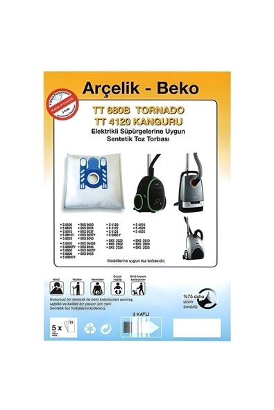 Ermiya Arçelik S 4925 A /s 4910 Elektrikli Süpürge Kağıt 20 Ad Toz Torbası ( 4 Litre %100 Ithal A++ Kalite) ürün görseli 1