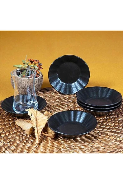 Ermiya 12 Adet Ermiya Acem Melamin Kahveci Çay Tabağı+12 Adet Çay Kaşığı Çelik Renk Seçiniz ürün görseli 1