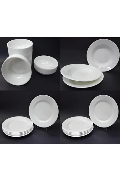 Ermiya 20 Parça Öğrenci Bekar Karavan Beyaz Melamin Çay Çorba-kayık-çukur-servis Tabak Yemek Takımı ürün görseli 1