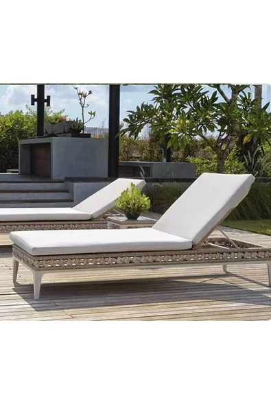 SAFEMAN Ermiya Katlanır Şezlong Minder Pratik Şezlong Minderi Yıkanabilir Sıvı Gecirmez Krem 180*55*5 Cm ürün görseli 1