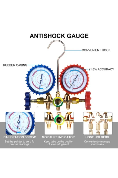 Choice R32 R410a 3 Way AC Diagnostic Manifold Gauge Set for Freon Charging Fits R410a R404A R134a Refrig... - Resim 6