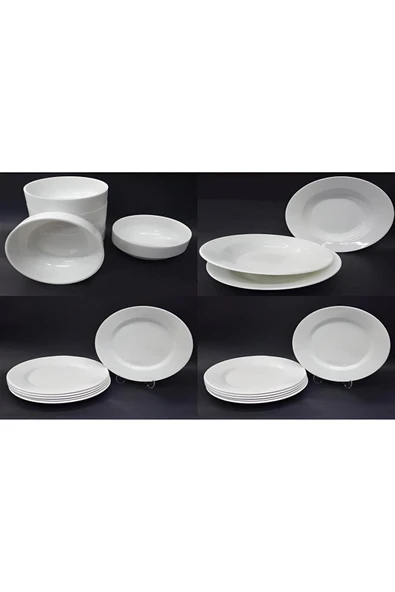 Ermiya 49 Parça Öğrenci Bekar Karavan Beyaz Melamin Çay-Çorba-Kayık-Çukur-Servis Tabak Yemek Takımı - 2