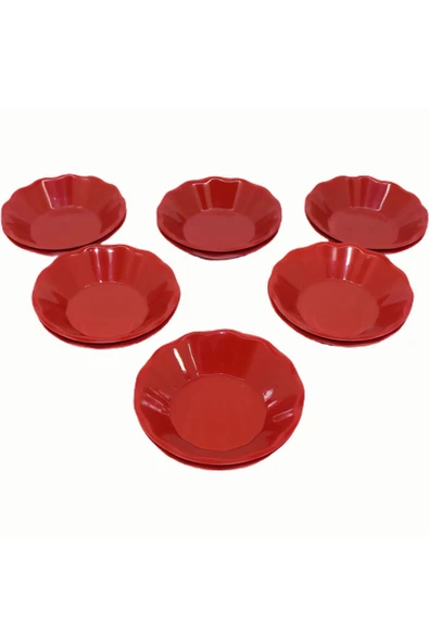 Ermiya Moll Melamin Çay Tabağı 10 Adet Kırmızı - Resim 2