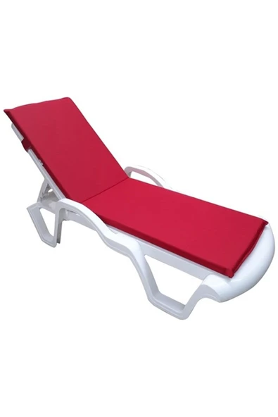 Ermiya Dış Mekan Kumaşlı Şezlong Minderi Lüks 180*55*5 Cm Yıkanabilir Silinir Fermuarlı Kuşaklı Kırmızı - 1