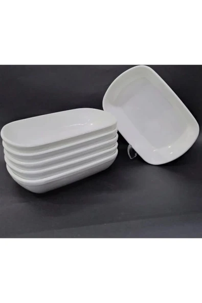 Ermiya 8 Adet Beyaz Melamin Kayık Tabak 14x10cm Orta Boy Salata Tabağı ürün görseli 1